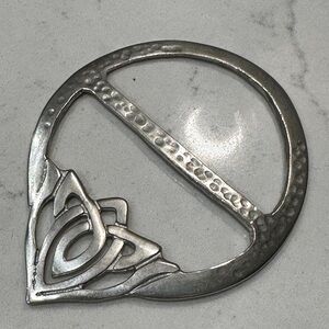 Vintage Scottish Celtic Trinity Knot Brooch Pewter XL Scotland 2.75” x 3.5”